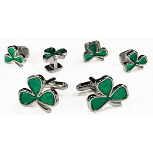 St Patricks Lucky Shamrock Silver Cufflinks & Studs