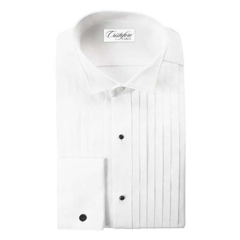 White Cotton Wing Collar with 1/2 Inch Pleats Tuxedo Shirt