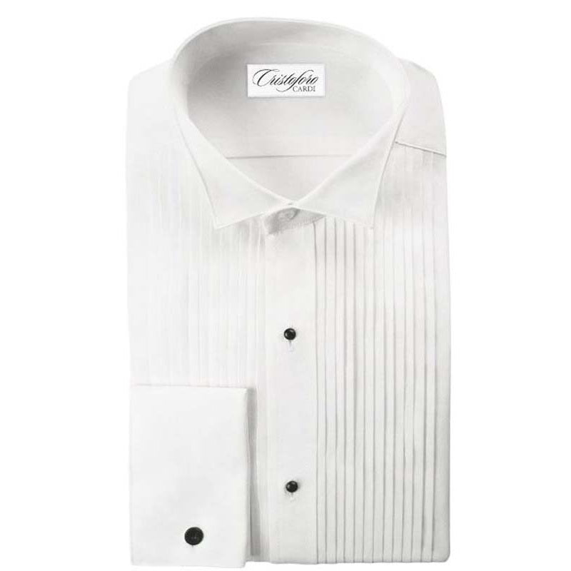 Cotton Slim Fit Wing Collar with 1/4 Inch Pleats Tuxedo Shirt