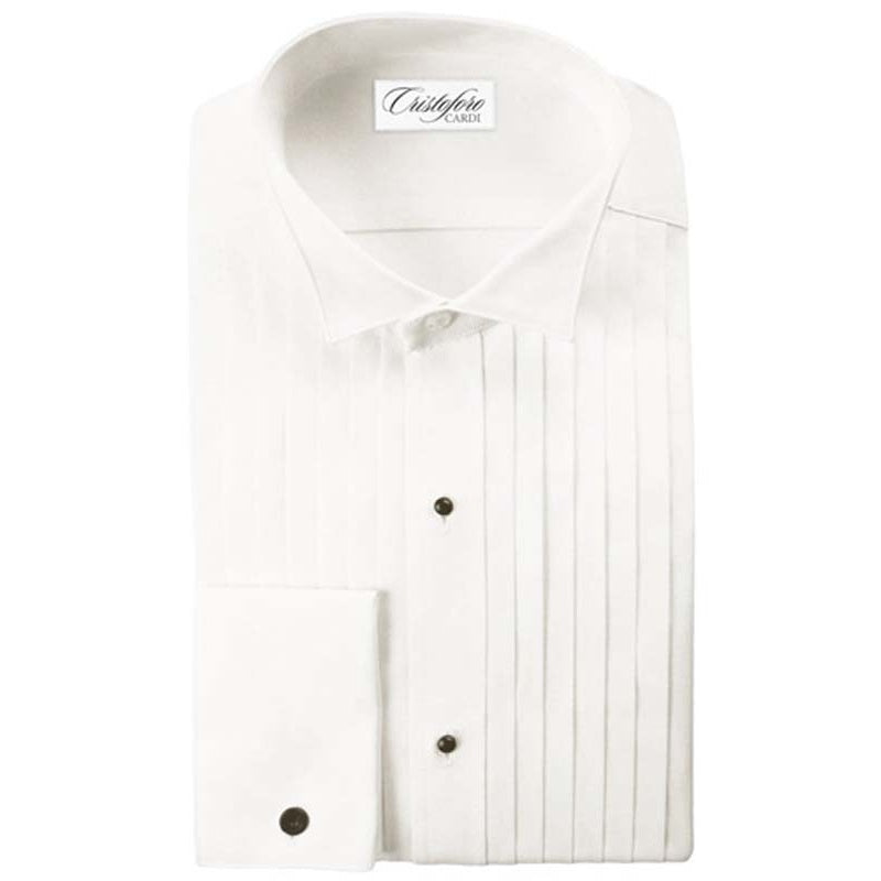 Ivory Microfiber Wing Collar with 1/4 Inch Pleats Tuxedo Shirt