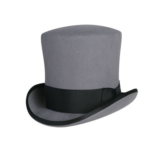 Victorian Caroler Tall Top Hat in Heather Grey with Black Band