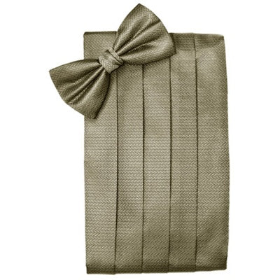 Champagne Herringbone Cummerbund and Bow Tie Set