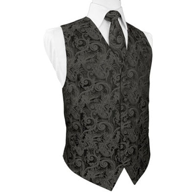 Charcoal Grey Tapestry Satin Tuxedo Vest