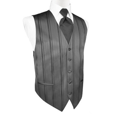 Charcoal Grey Striped Satin Tuxedo Vest