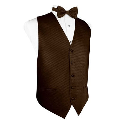 Chocolate Brown Grid Pattern Tuxedo Vest