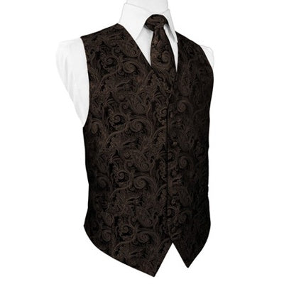 Chocolate Brown Tapestry Satin Tuxedo Vest