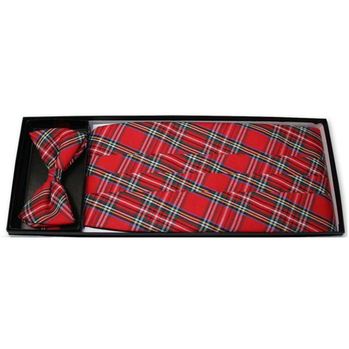 Red Christmas Plaid Cummerbund and Bow Tie Set