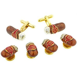 Cigar Cufflinks and Studs Gold