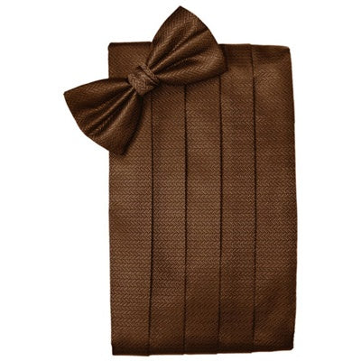 Cinnamon Brown Herringbone Cummerbund and Bow Tie Set