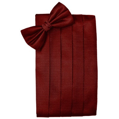 Claret Red Herringbone Cummerbund and Bow Tie Set