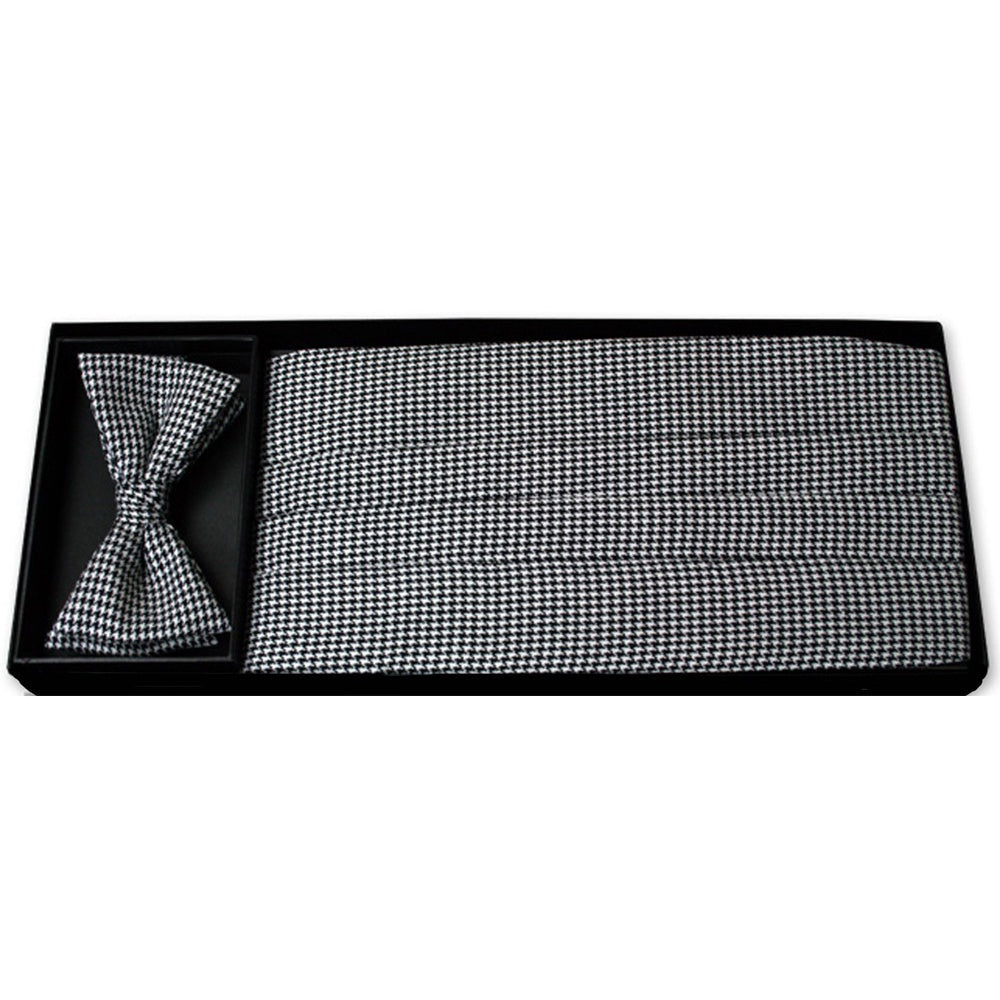 Classic Houndstooth Bow Tie and Cummerbund Set