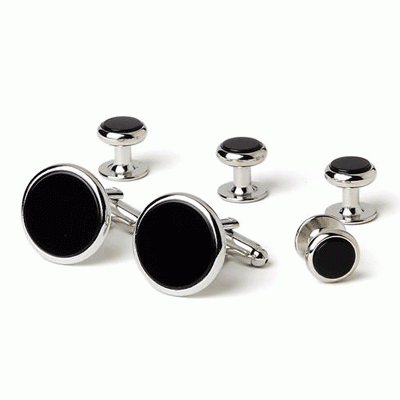 Genuine Onyx Classic Tuxedo Cufflinks and Studs Silver