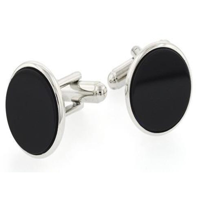 Classic Round Genuine Onyx Silver Cufflinks