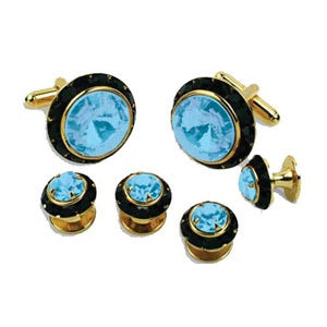 Light Blue Center and Black Trim Cufflinks and Studs with