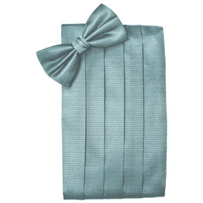Cloudy Blue Herringbone Cummerbund and Bow Tie Set