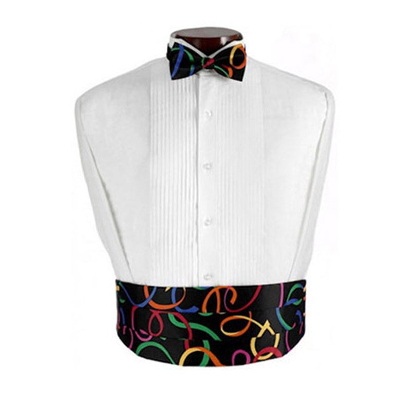 Confetti Rainbow Cummerbund and Bow Tie Set in Black