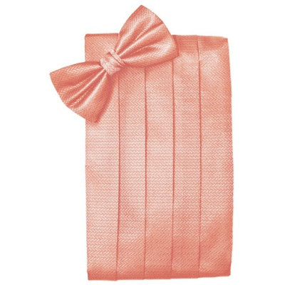 Coral Herringbone Cummerbund and Bow Tie Set