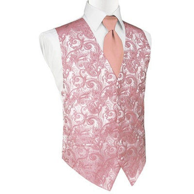 Coral Tapestry Satin Tuxedo Vest