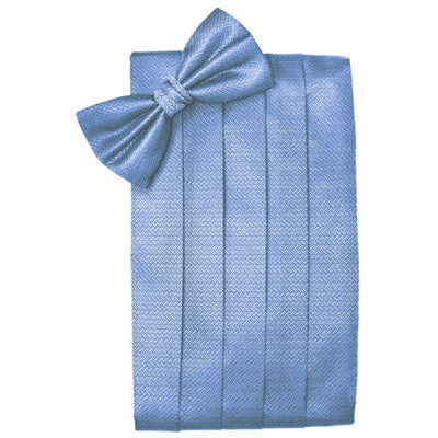 Cornflower Blue Herringbone Cummerbund and Bow Tie Set
