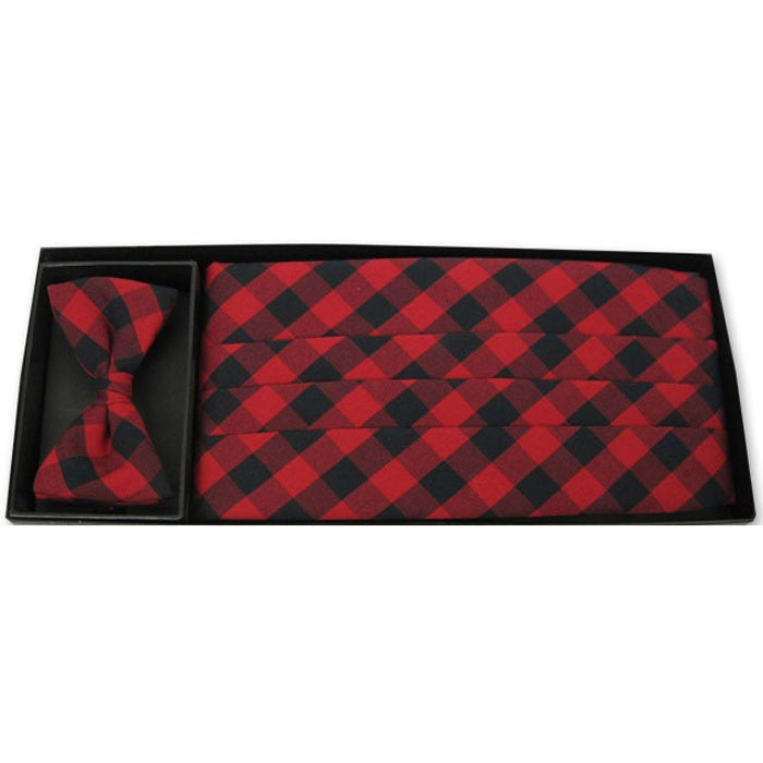 Red Country Plaid Cummerbund and Bow Tie Set