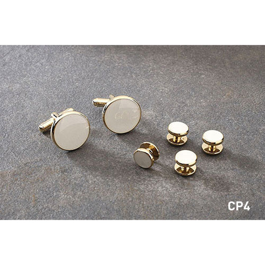 White and Gold Cufflinks and Studs Set