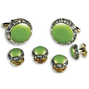 Crystal Cufflinks and Studs with Lime Green Center