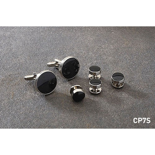 Silver and Black with Fluted Trim Cufflinks and Studs