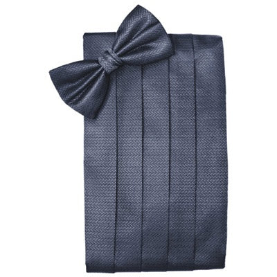 Desert Blue Herringbone Cummerbund and Bow Tie Set