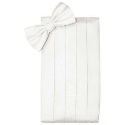 Diamond White Herringbone Cummerbund and Bow Tie Set