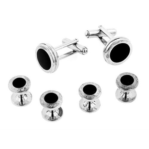 Egyptian Etched Tuxedo Cuffllinks and Studs Silver