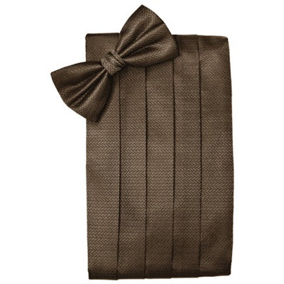 Espresso Brown Herringbone Cummerbund and Bow Tie Set