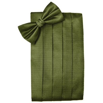 Fern Green Herringbone Cummerbund and Bow Tie Set