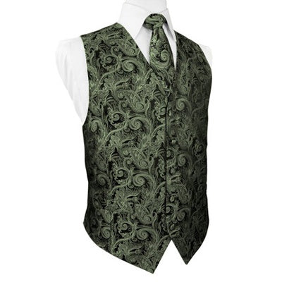 Fern Green Tapestry Satin Tuxedo Vest