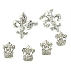 Fleur De Lis Large Cufflinks and Studs with Smooth Finish Silver