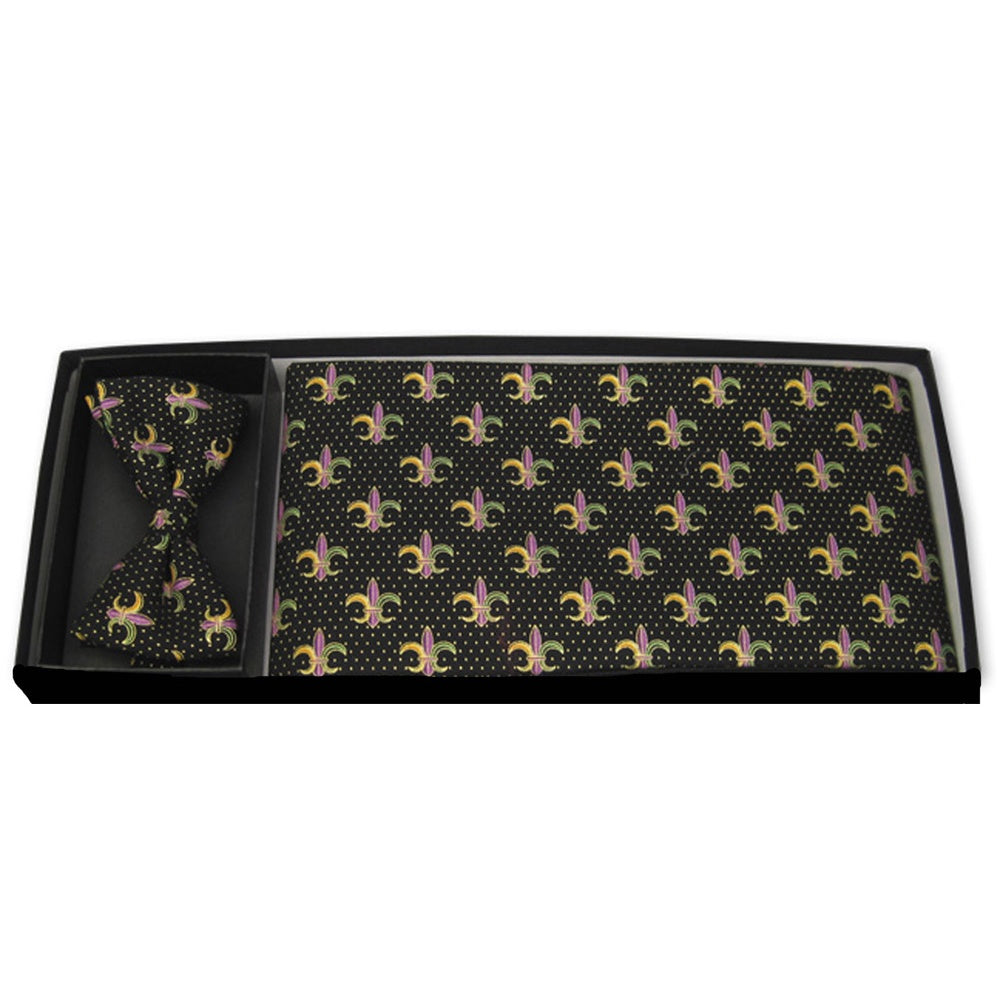 Fleur De Lis with Gold Dots Bow Tie and Cummerbund Set