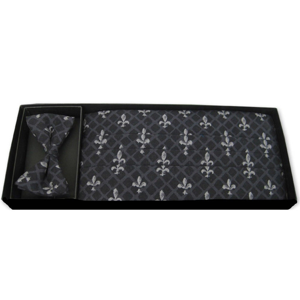 Fleur De Lis Grid Bow Tie and Cummerbund Set