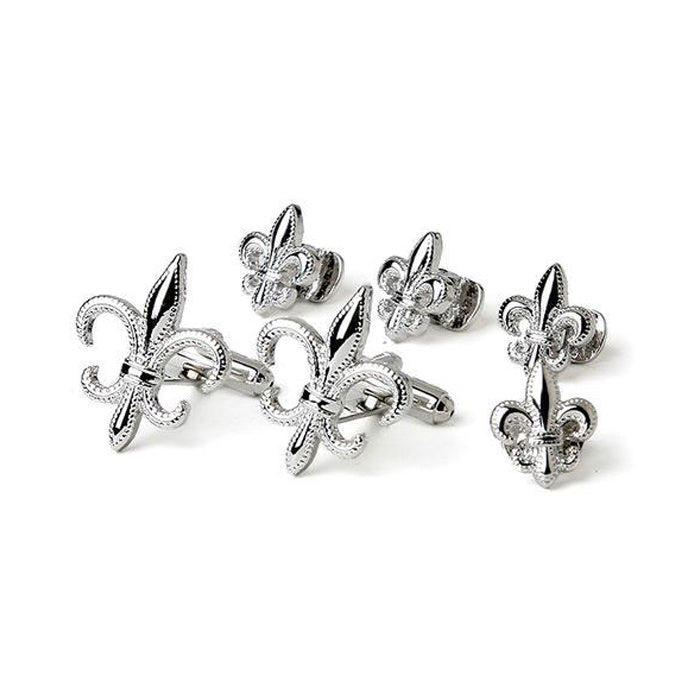 Fluer De Lis Tuxedo Cufflinks and Studs Silver