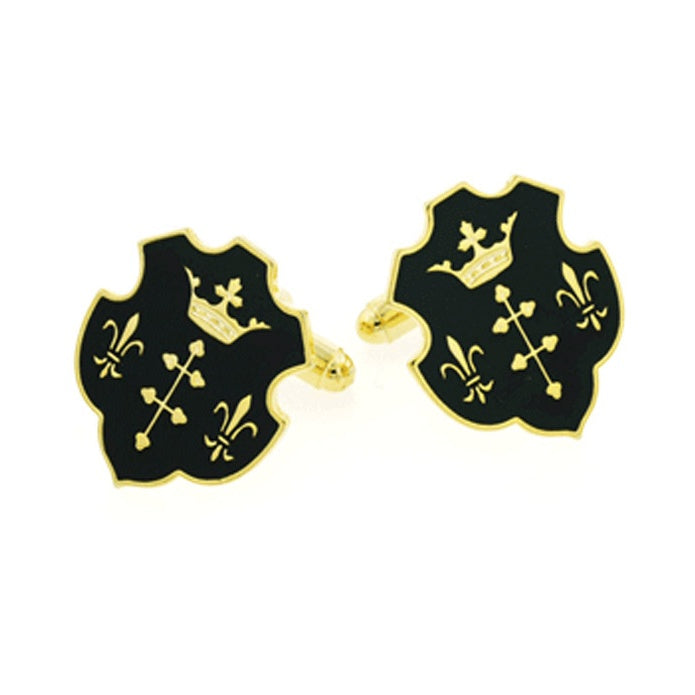 Mardi Gras Fleur De Lis and Crown Cufflinks Gold