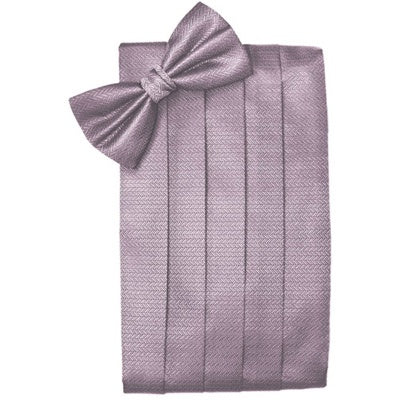 Frosty Pink Herringbone Cummerbund and Bow Tie Set
