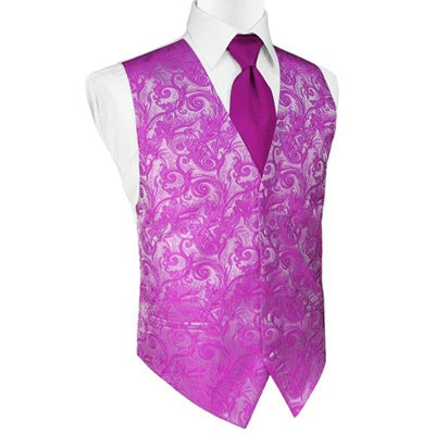 Fuchsia Tapestry Satin Tuxedo Vest