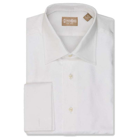 White Gitman Diamond Pique Laydown Tuxedo Shirt