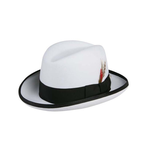 Deluxe Godfather Homburg Fedora in White with Black Band