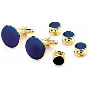 Navy Tuxedo Cufflinks and Studs Gold