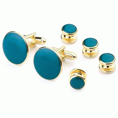 Teal Tuxedo Cufflinks and Studs