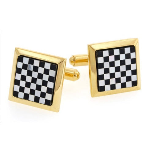 Mother of Pearl and Onyx Checkerboard Pattern Cufflinks