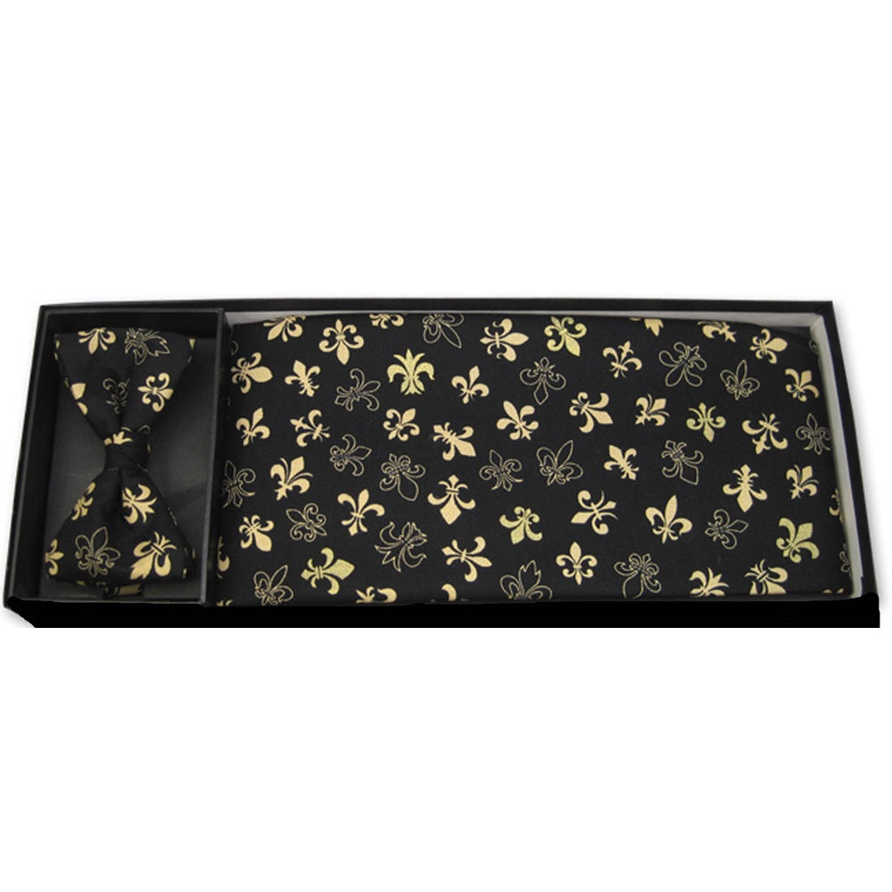 Golden Fleur De Lis Bow Tie and Cummerbund Set