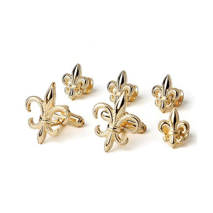 Fleur De Lis Tuxedo Cufflinks and Studs Gold