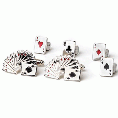 Hand of Cards Cufflinks and Studs Silver