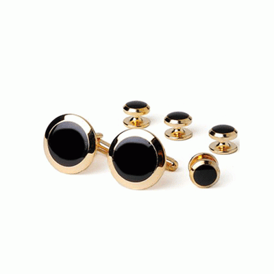 Tuxedo Cufflinks and Studs in Heavy Setting Gold