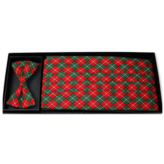 Red and Green Holiday Plaid Cummerbund and Bow Tie Set